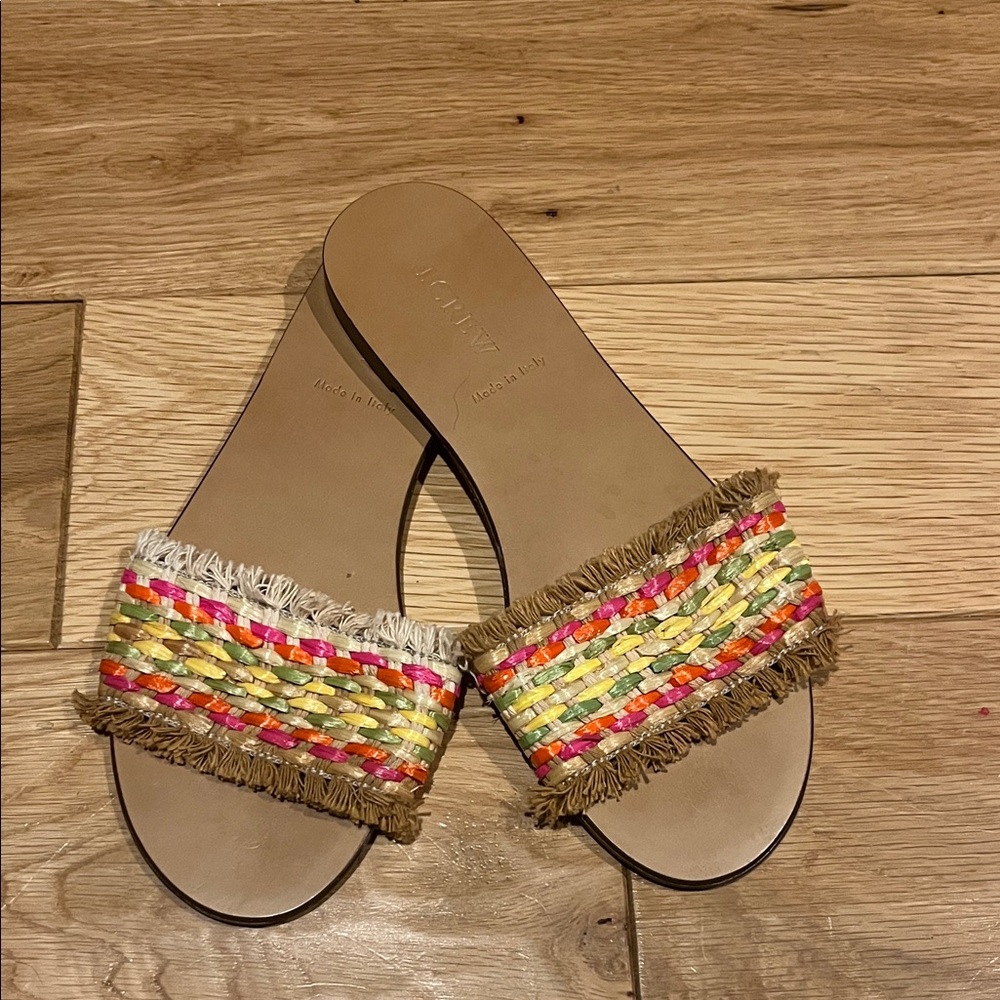 J. Crew Tan Pink Multicolor Woven Sandals Size 7.5